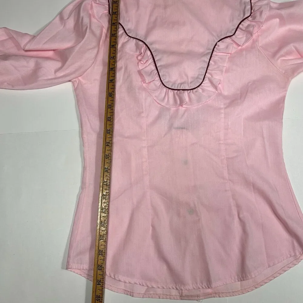 Vtg Fenton Western Women Prairiecore Ruffle Pearl Snap Shirt Top Pink Sz 14 Flaw - Picture 9 of 9